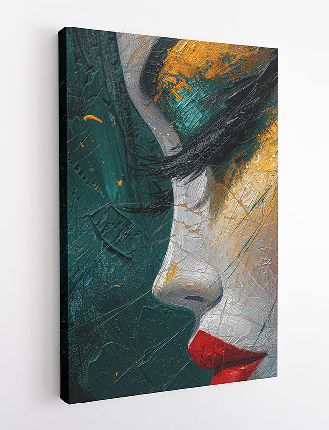 Abstract Female Side Profile with Red Lips – Textured Modern Portrait Canvas & Poster Art – T1060 – AiPrintLab