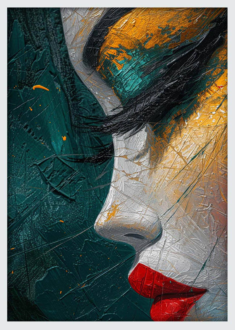 Abstract Female Side Profile with Red Lips – Textured Modern Portrait Canvas & Poster Art – T1060 – AiPrintLab