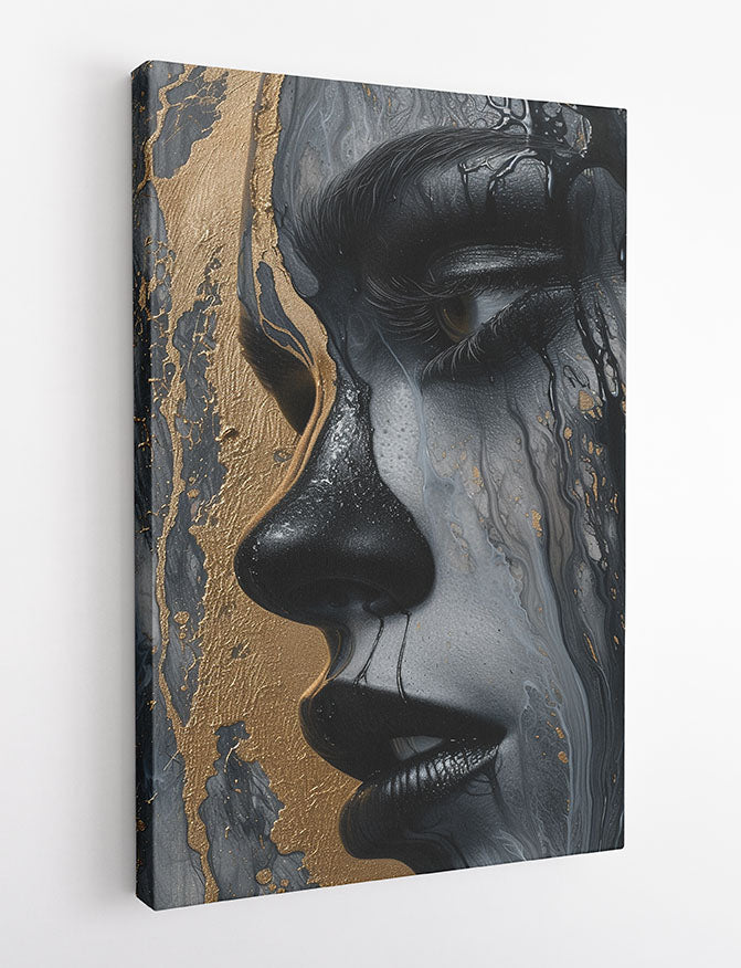 Abstract Golden Face – Textured Modern Portrait Canvas Wall Art – T964 – AiPrintLab