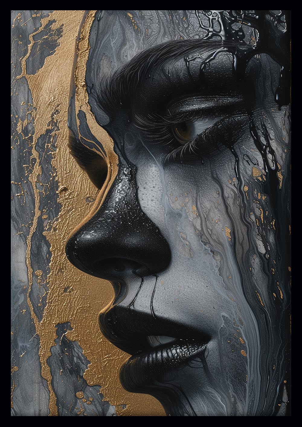 Abstract Golden Face – Textured Modern Portrait Canvas Wall Art – T964 – AiPrintLab