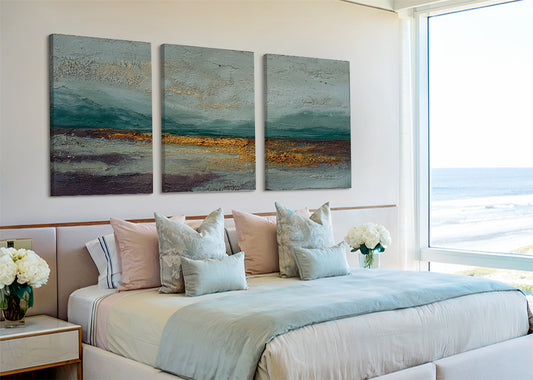 Abstract Golden Horizon Landscape Canvas Wall Art – Single & 3 Panel Canvas – AI PRINT LAB