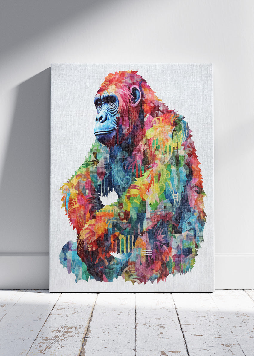 Abstract Gorilla Canvas Print & Poster – Modern Colorful Wildlife Wall Art