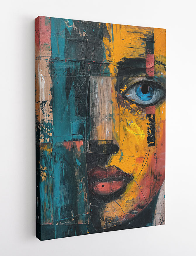 Abstract Half Face with Blue Eye – Expressionist Canvas & Poster Art – T905 – AiPrintLab