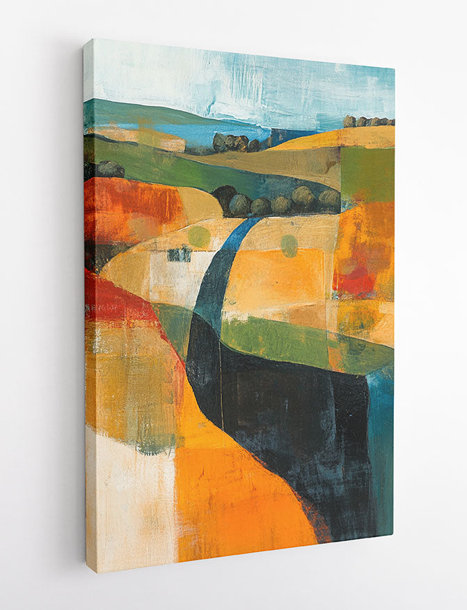 Abstract Hillside River – Modern Landscape Canvas & Poster Wall Art – T1024 – AiPrintLab