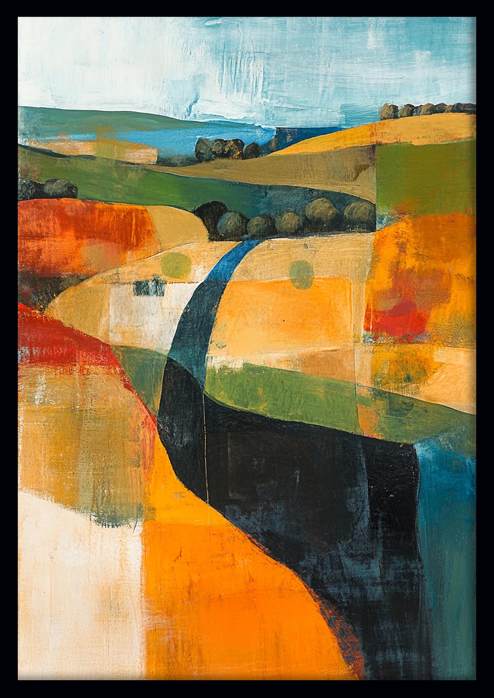 Abstract Hillside River – Modern Landscape Canvas & Poster Wall Art – T1024 – AiPrintLab