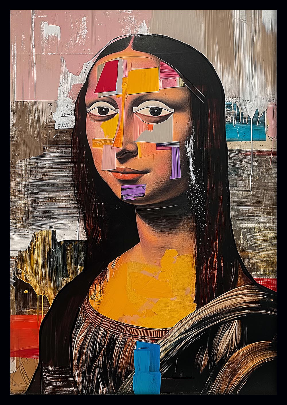 Abstract Mona Lisa Remix – Contemporary Portrait Canvas & Poster Wall Art – T1105 – AiPrintLab