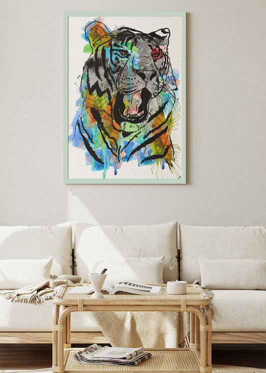 Abstract Tiger Ink & Watercolor Canvas Print & Poster – Modern Wildlife Art