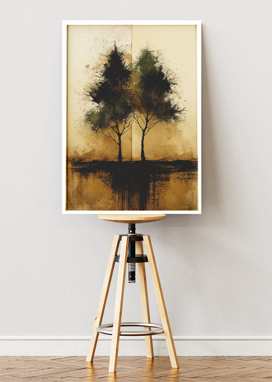 Abstract Twin Trees Reflection Landscape Canvas & Poster Print – AI PRINT LAB