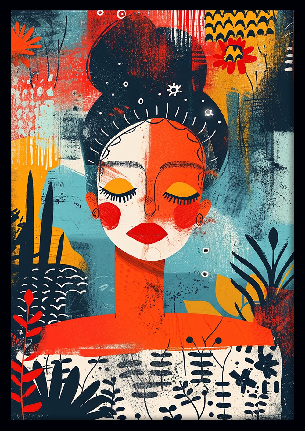Abstract Woman in Nature – Colorful Botanical Portrait Canvas & Poster Wall Art – T1157 – AiPrintLab