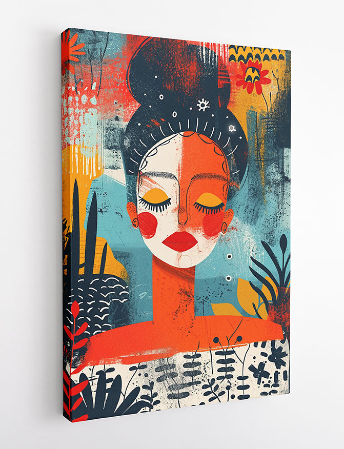 Abstract Woman in Nature – Colorful Botanical Portrait Canvas & Poster Wall Art – T1157 – AiPrintLab