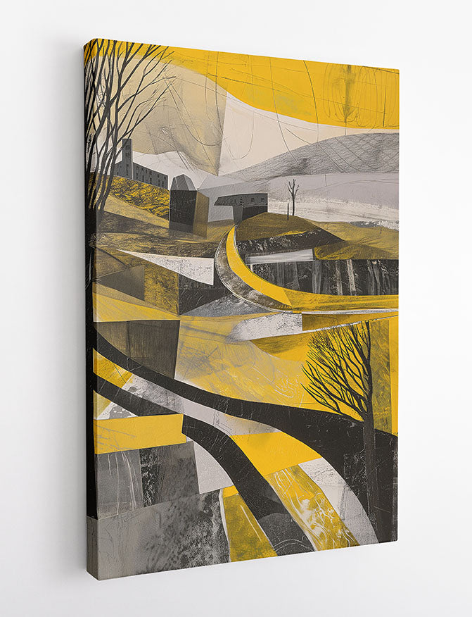 Abstract Yellow Roadscape – Modern Geometric Landscape Canvas & Poster Art – T1049 – AiPrintLab