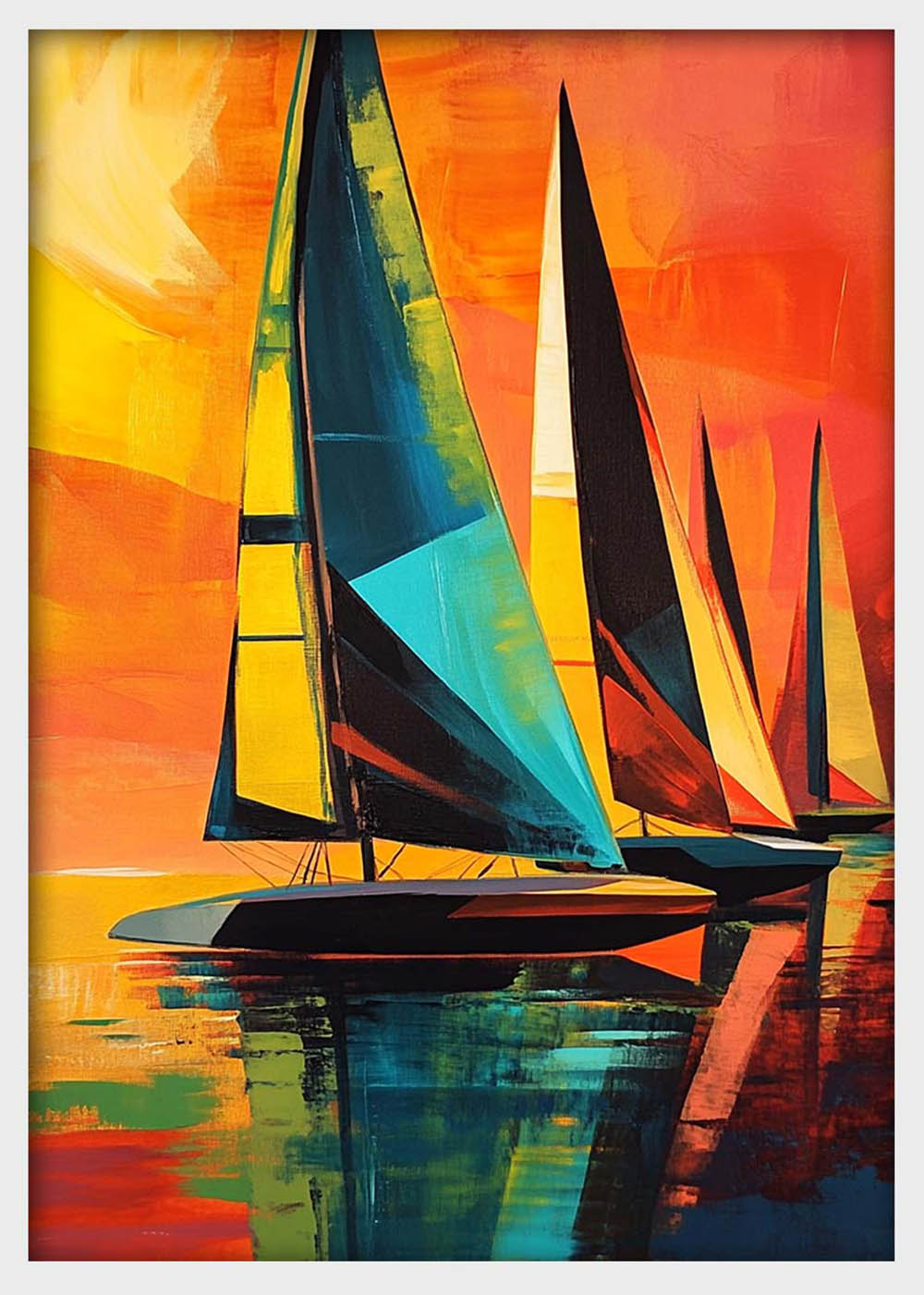 Abstract Sailboats Canvas Wall Art & Poster Print | Colorful Regatta on Water Painting – T1352 – Aiprintlab