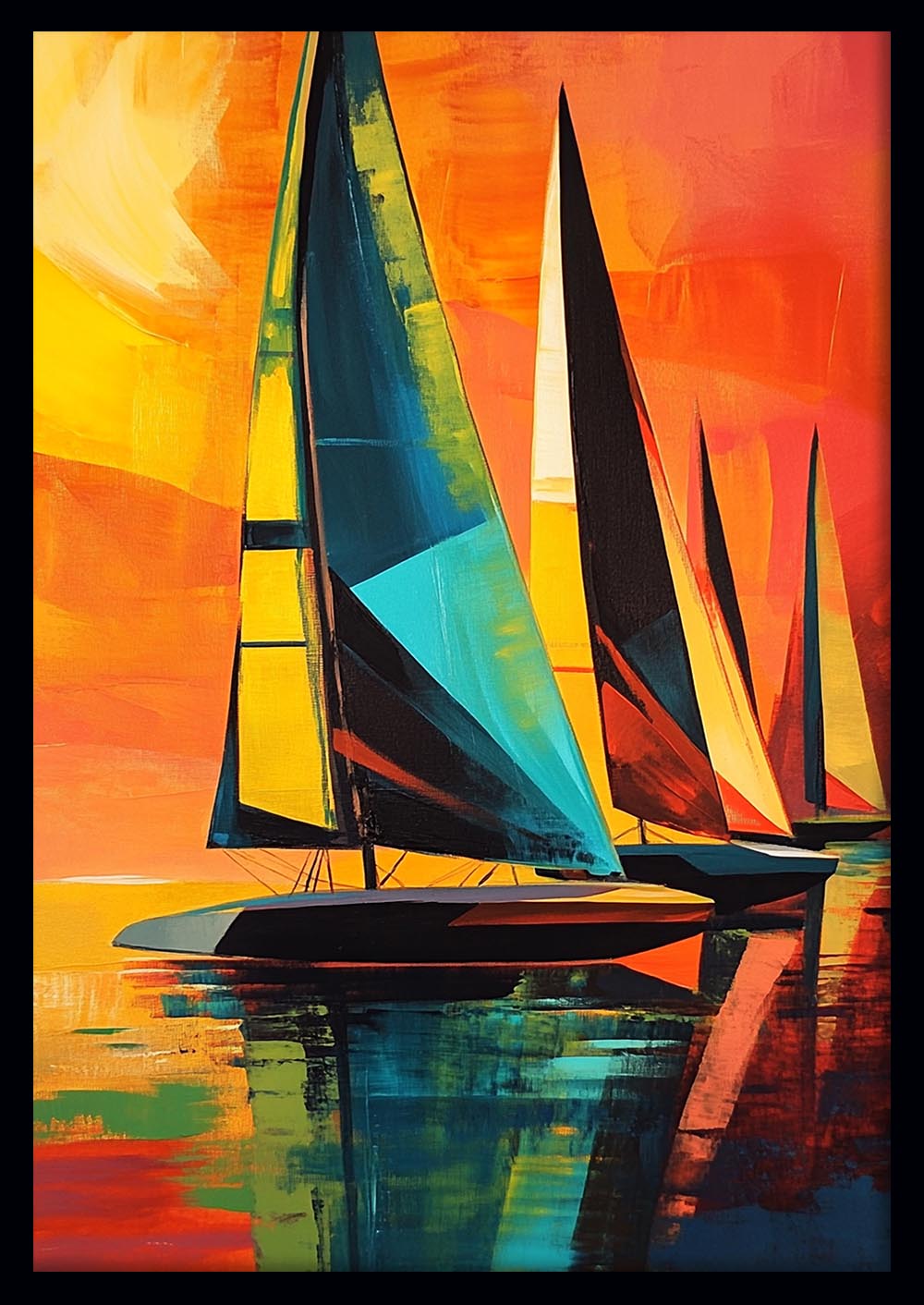 Abstract Sailboats Canvas Wall Art & Poster Print | Colorful Regatta on Water Painting – T1352 – Aiprintlab 1