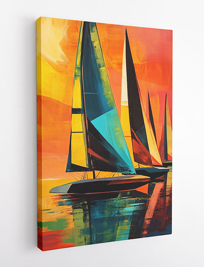 Abstract Sailboats Canvas Wall Art & Poster Print | Colorful Regatta on Water Painting – T1352 – Aiprintlab 2