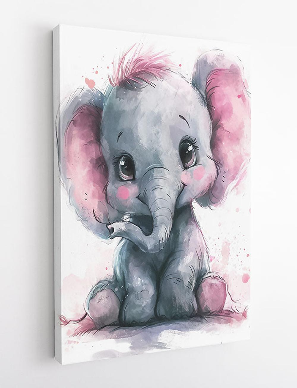 Adorable Baby Elephant Watercolor Print – Cute Nursery Elephant Canvas Art – T784 – AiPrintLab