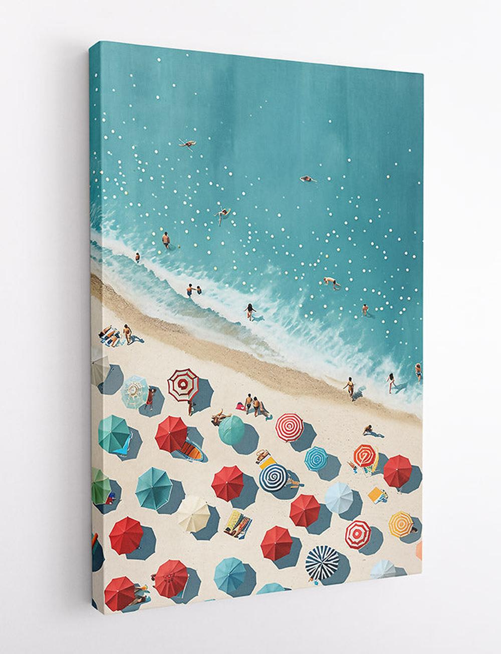 Aerial Beach Scene with Colorful Umbrellas Canvas Print & Poster – T686 – AiPrintLab