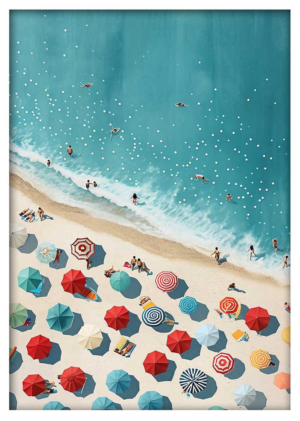 Aerial Beach Scene with Colorful Umbrellas Canvas Print & Poster – T686 – AiPrintLab