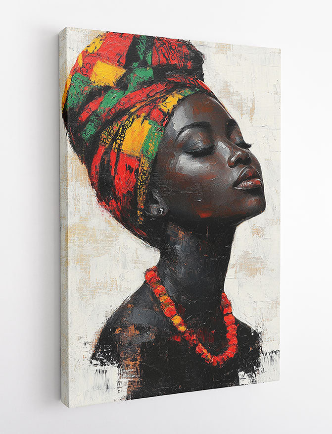 African Beauty in Headwrap – Vibrant Cultural Portrait Canvas & Poster – T1428 –