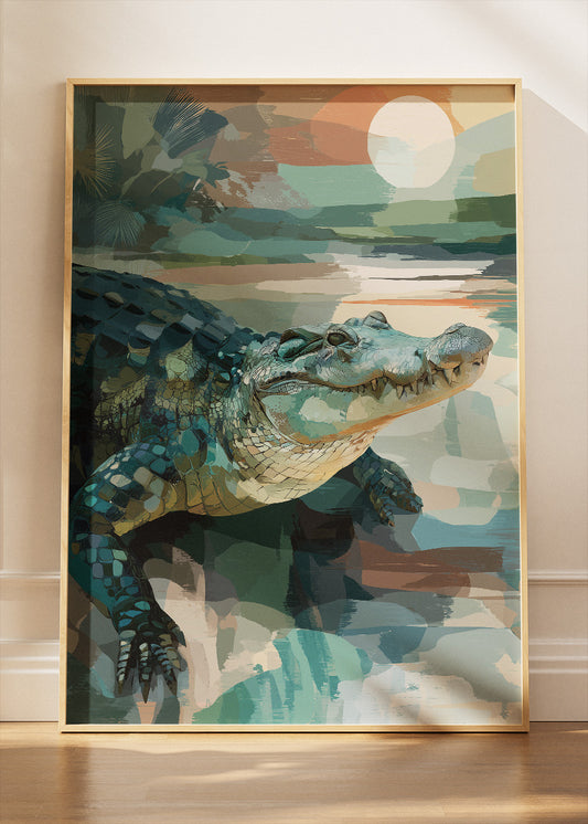 Alligator Wall Art Print & Canvas – Modern Wildlife Landscape Artwork
