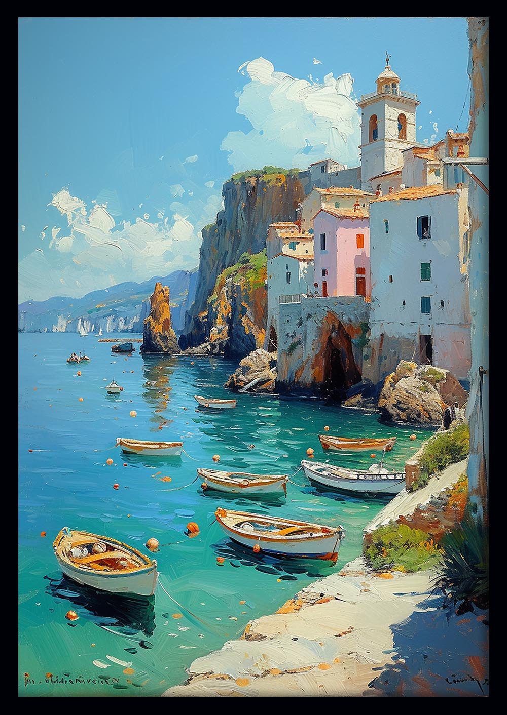 Amalfi Coast Seaside Village – Mediterranean Harbor Canvas Wall Art – T944 – AiPrintLab