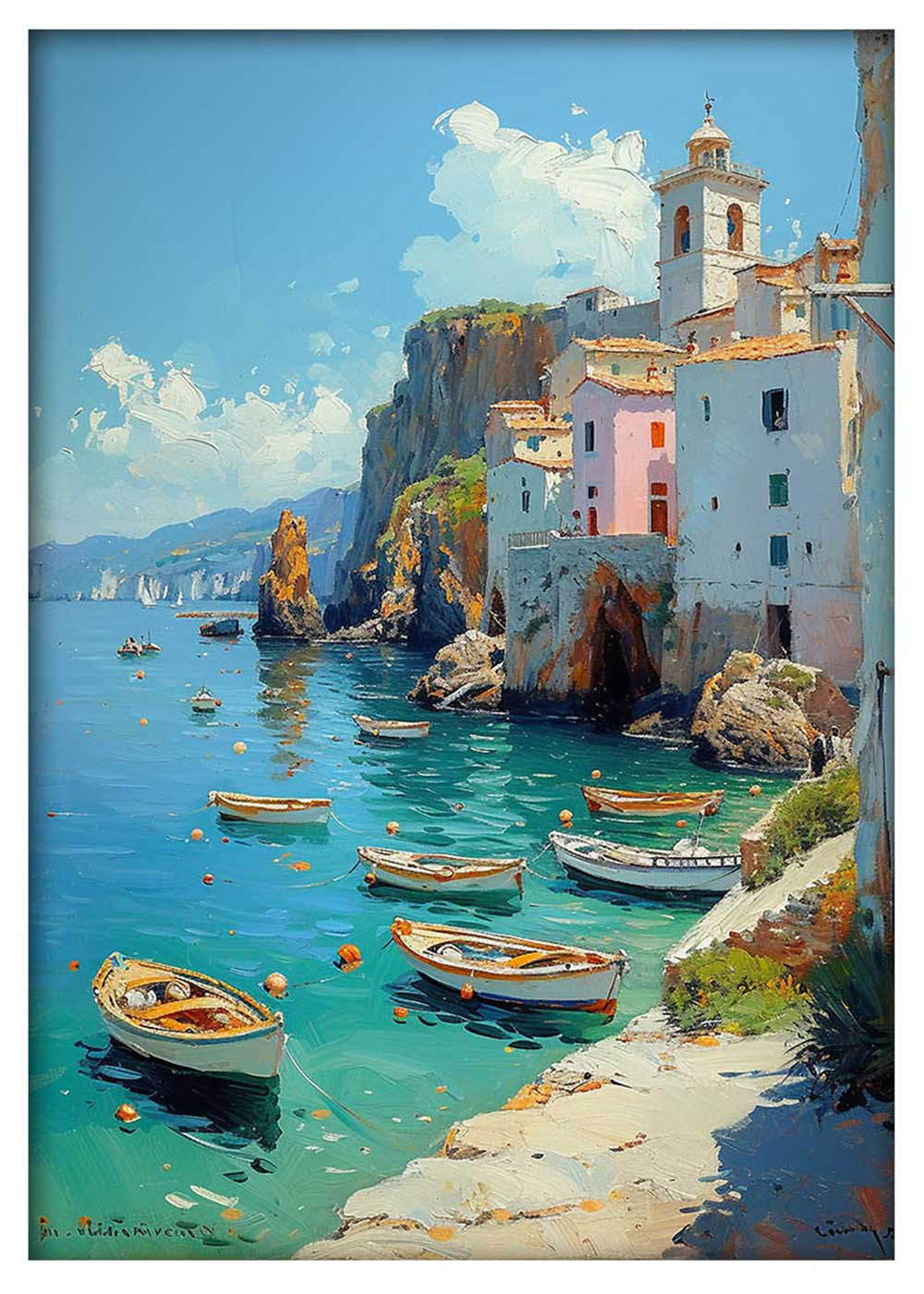 Amalfi Coast Seaside Village – Mediterranean Harbor Canvas Wall Art – T944 – AiPrintLab