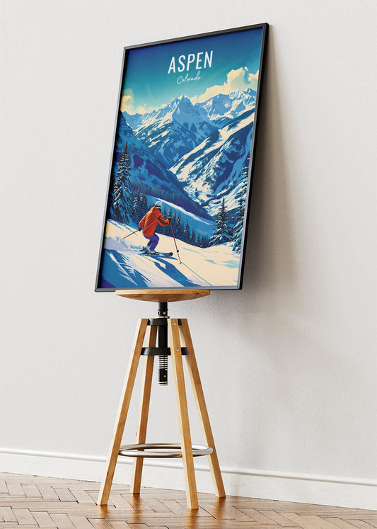 Aspen Colorado Ski Poster & Canvas Print – Vintage Mountain Wall Art