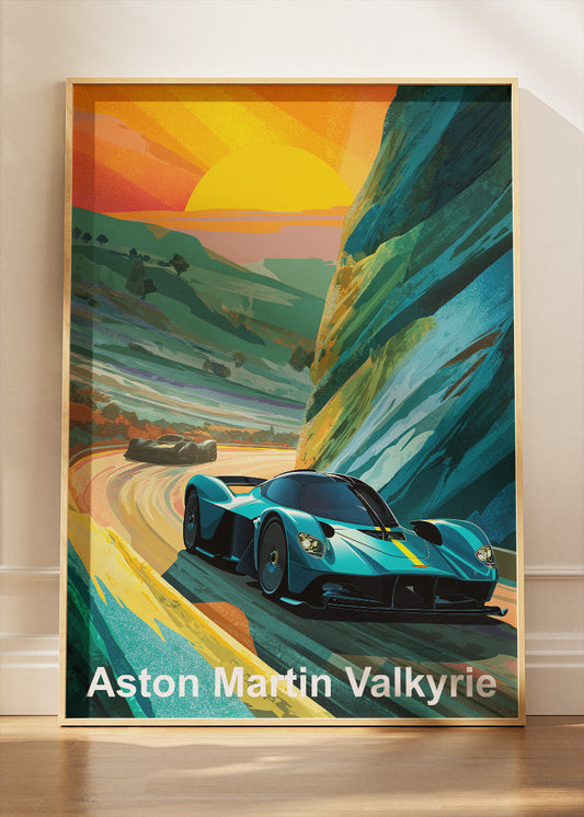 Aston Martin Valkyrie Scenic Drive Art Poster & Canvas Print – Hypercar Sunset Wall Art