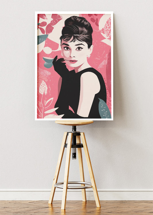Audrey Hepburn Pink Pop Art Portrait Wall Art Poster & Canvas