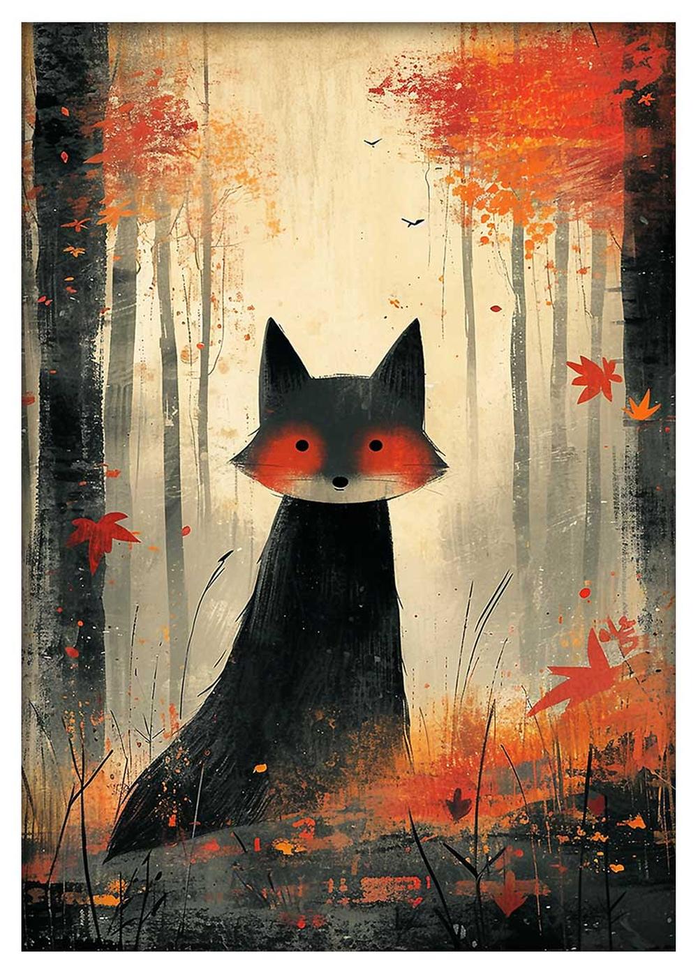 Autumn Forest Fox Illustration Canvas Print & Poster – T585 – AiPrintLab
