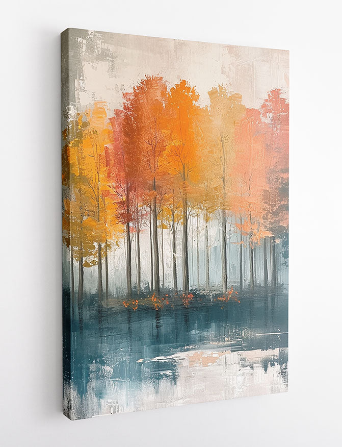 Autumn Forest Reflection – Colorful Tree Line Canvas & Poster Wall Art – T1273 – AiPrintLab