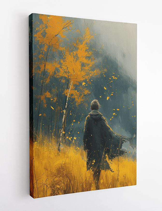 Autumn Wanderer Canvas Wall Art & Poster Print | Fantasy Forest Scene with Yellow Leaves – T1360 – Aiprintlab 2