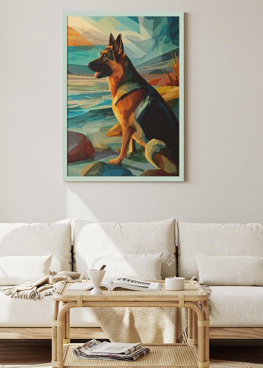 German Shepherd Geometric Landscape Poster & Canvas Print – Modern Dog Art