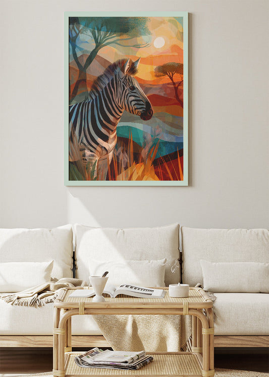 Zebra Sunset Landscape Poster & Canvas Print – Vibrant Safari Wildlife Art