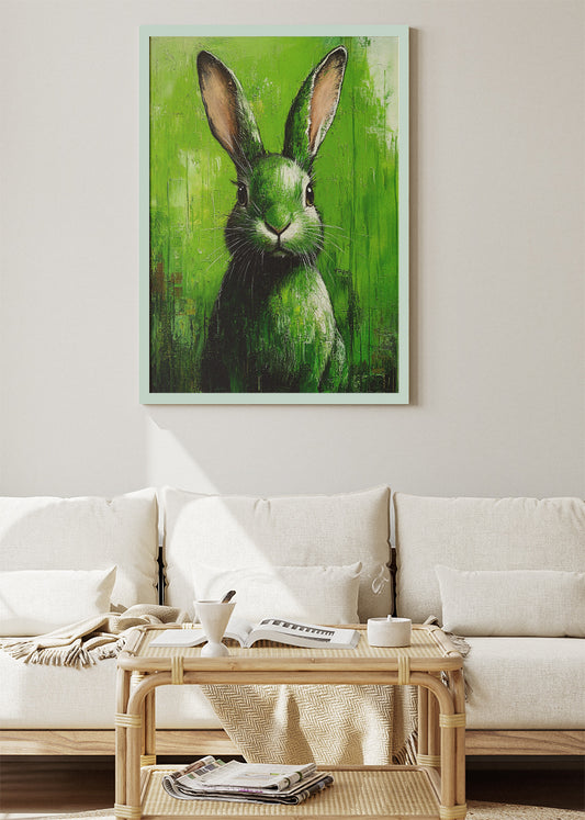 Green Rabbit Poster & Canvas Print – Expressive Modern Animal Wall Art
