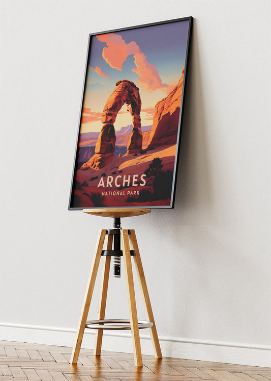 Arches National Park Poster & Canvas Print – Desert Red Rock Landscape Illustration Wall Art