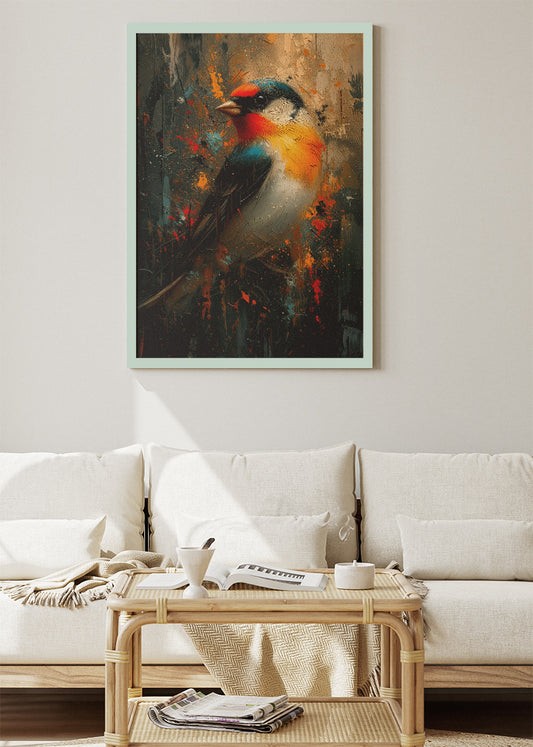 Colorful Songbird Poster & Canvas Print – Expressive Modern Bird Wall Art