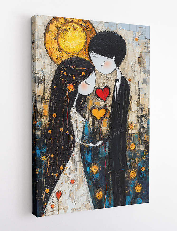 Whimsical Couple in Love Canvas Wall Art & Poster Print | Romantic Heart Balloon Painting – T1343 – Aiprintlab