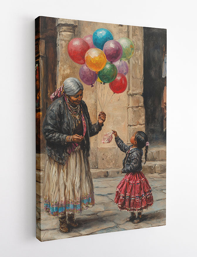 Balloon Seller Street Scene Canvas Wall Art & Poster Print | Wholesome Cultural Moment Painting – T1347 – Aiprintlab
