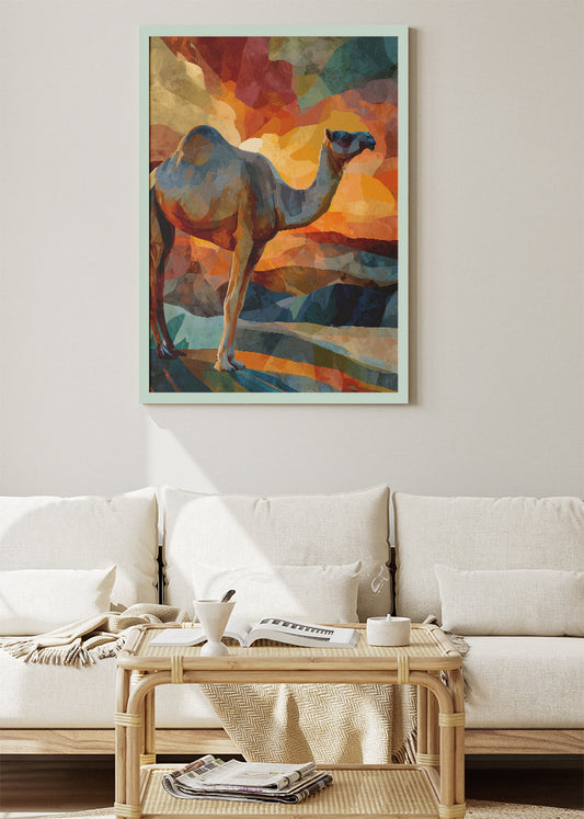 Sunset Camel Poster & Canvas Print – Colorful Desert Landscape Art