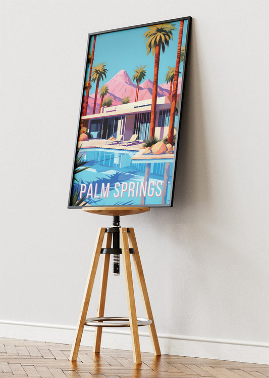 Palm Springs California Poster & Canvas Print – Mid-Century Modern Poolside Illustration