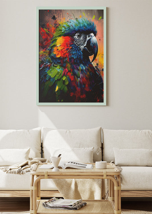 Colorful Parrot Poster & Canvas Print – Vibrant Splash Art Bird Illustration
