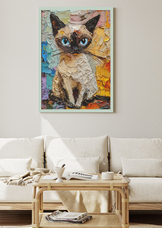 Textured Siamese Cat Poster & Canvas Print – Colorful Palette Knife Painting Art