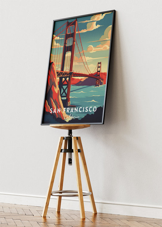 San Francisco California Poster & Canvas Print – Golden Gate Bridge Illustrated Wall Art