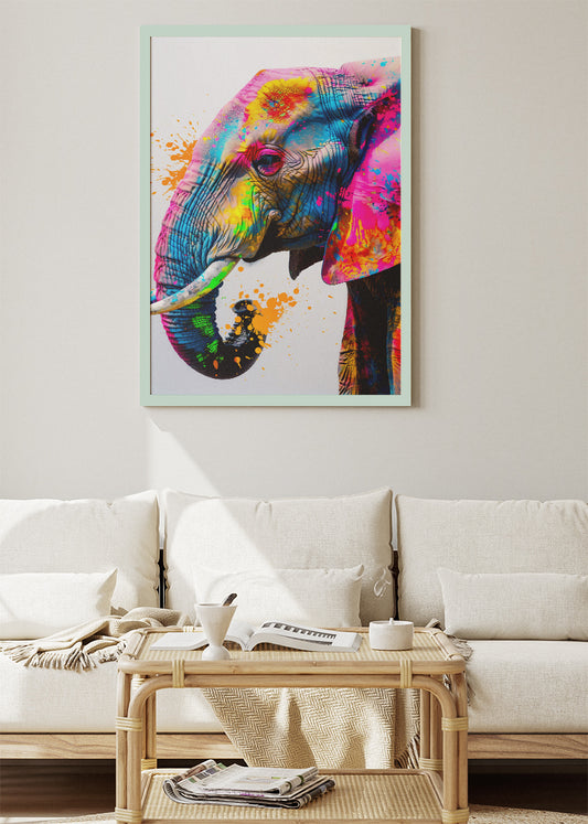 Colorful Elephant Poster & Canvas Print – Vibrant Splash Art Wildlife Illustration