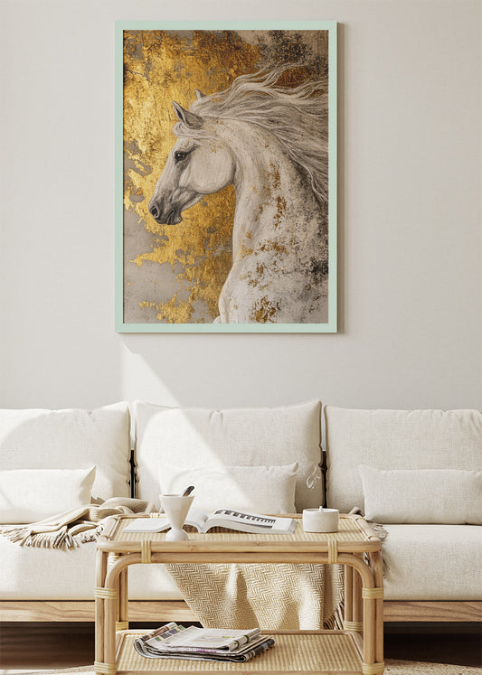 Golden Abstract Horse Art Poster & Canvas Print – Elegant Luxury Wall Decor
