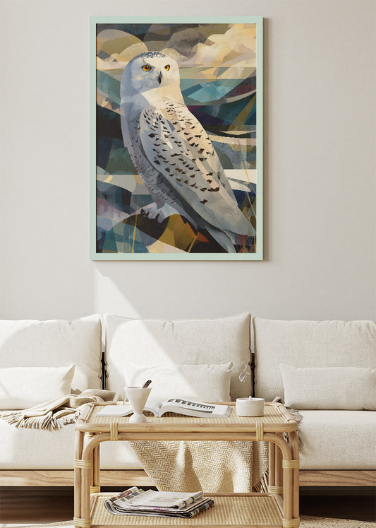 Snowy Owl Poster & Canvas Print – Geometric Wildlife Art