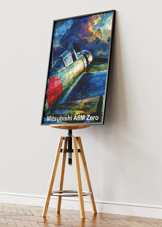 Mitsubishi A6M Zero Poster & Canvas Print – Illustrated WWII Fighter Aircraft Wall Art