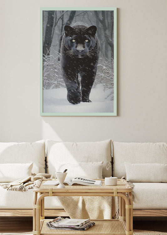 Black Panther Poster & Canvas Print – Majestic Snow Wildlife Art