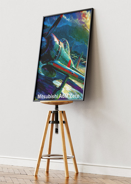 Mitsubishi A6M Zero Poster & Canvas Print – Illustrated WWII Fighter Aircraft Wall Art