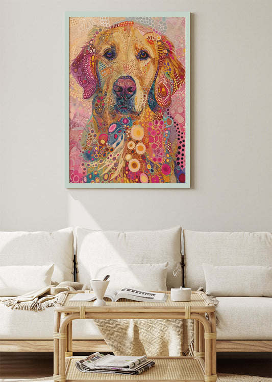 Colorful Dog Portrait Poster & Canvas Print – Psychedelic Pop-Art Canine Illustration